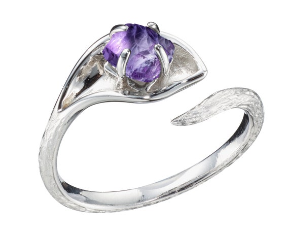 Raw Amethyst Engagement Ring twig Flower Ring nature Inspired