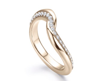 Full eternity band, Diamond ring, 14k gold band, Unique wedding band, Pave diamond ring, Yellow gold ring for women, Swirl engagement ring.