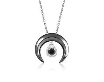 Crescent Moon Necklace-black Diamond 