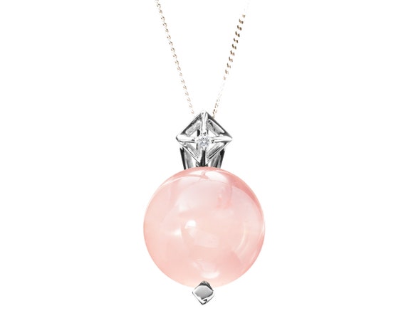 Rose Quartz Necklace in 14k White Gold 