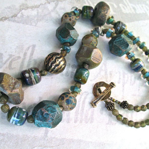 UNEARTHED II Chunky Organic Beaded Necklace / Boho Chic