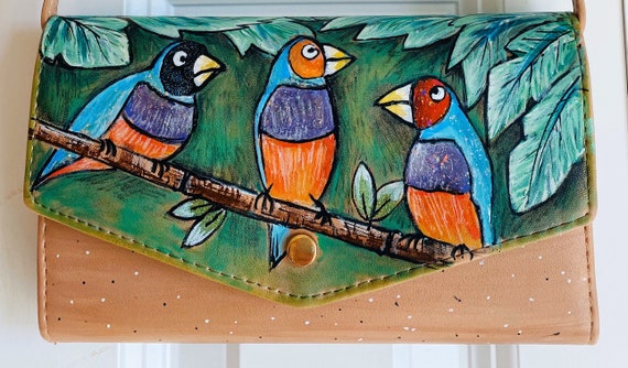 Hand Painted Wallet Three Little Birds 