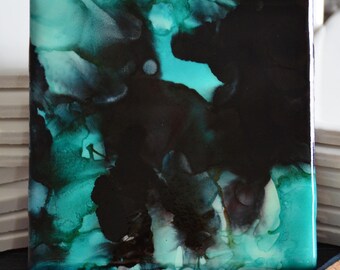 Hand Painted Alcohol Ink Ceramic Coaster -  Hanging Lake  Collection