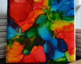 Hand Painted Alcohol Ink Ceramic Coaster -  Bright On  Collection