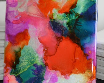 Hand Painted Alcohol Ink Ceramic Coaster -  Fitting In  Collection