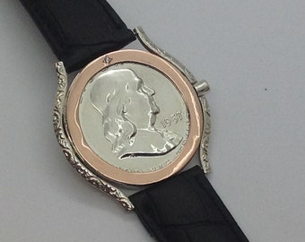 Coin bezel in Watch Design with leather band.