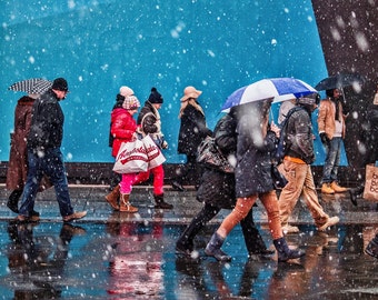 Times Square in the Snow, NYC New York City Street Photography, Winter Photo, New York Photography