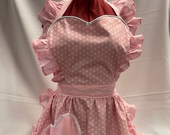 Retro Vintage 50s Style Full Apron / Pinny With Heart Shaped