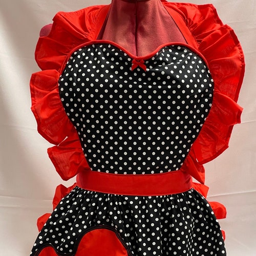 Retro Vintage 50s Style Full Apron / Pinny - Navy & White Polka Dot With White Trim - Israel