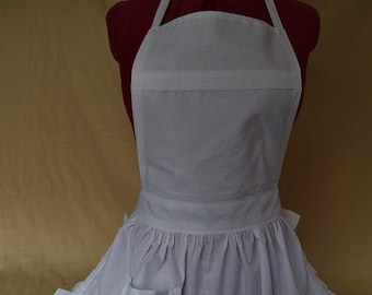 Retro Vintage 50s Style Full Apron / Pinny - White