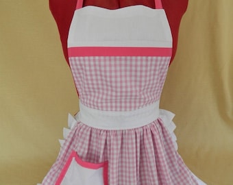 Delantal completo estilo retro vintage de los años 50 / Pinny - Rosa y blanco