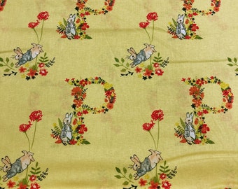 Peter Rabbit digital print fabric - Floral Letter - Yellow - 100% cotton - 2727-03