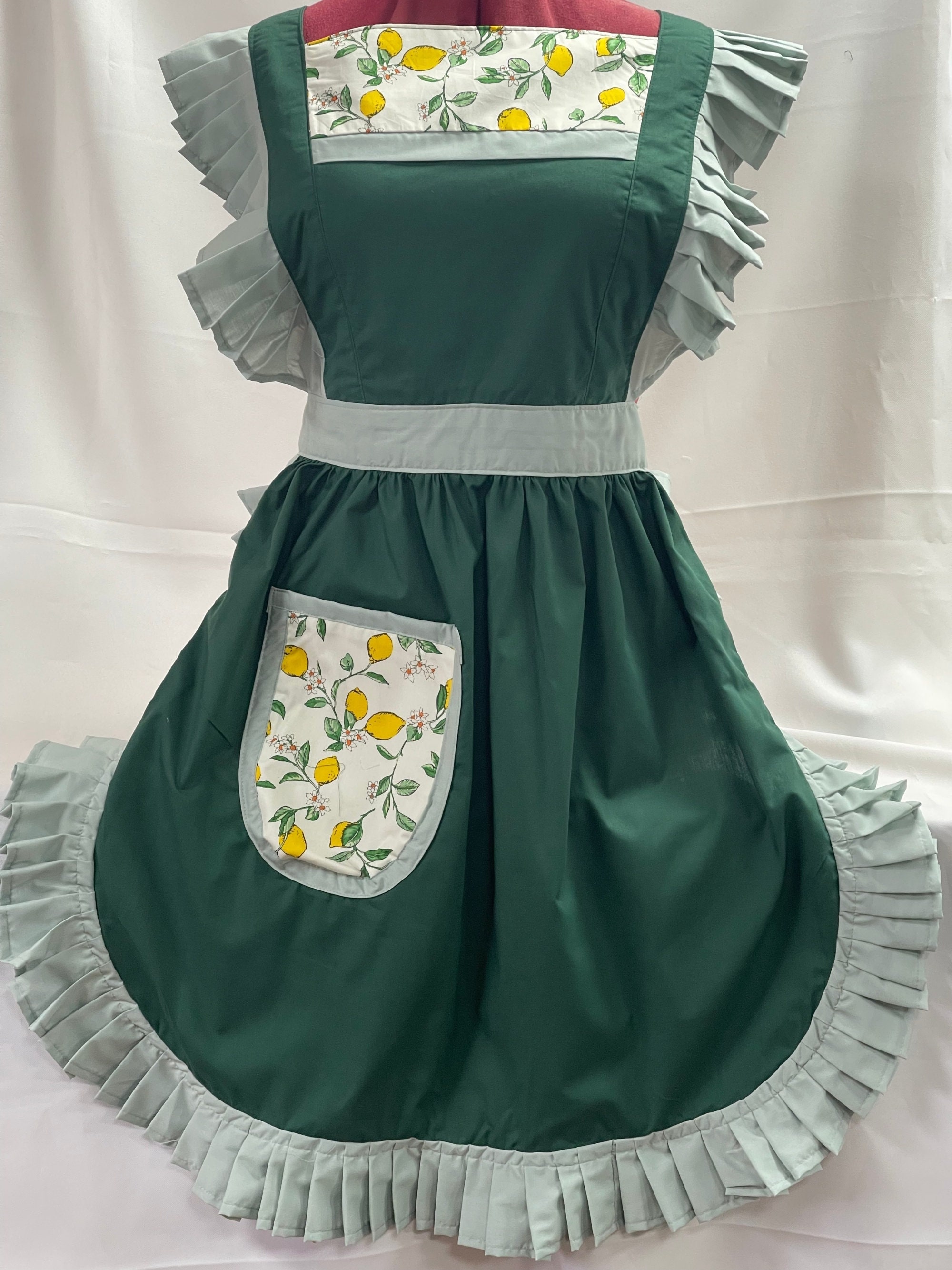 エプロン・三角巾 old kewpie Vintage Apron Retro Vintage Victorian Style Full Apron / Pinny - Forest Green