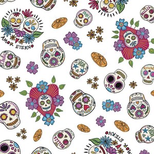Riley Blake Designs - Amor Eterno - Skulls - 100% cotton print fabric - RBC11811WHITE