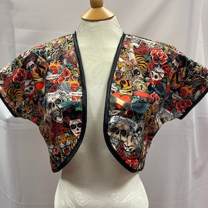 FCBOL01 - Velvet Bolero - Black with Vintage Tattoos