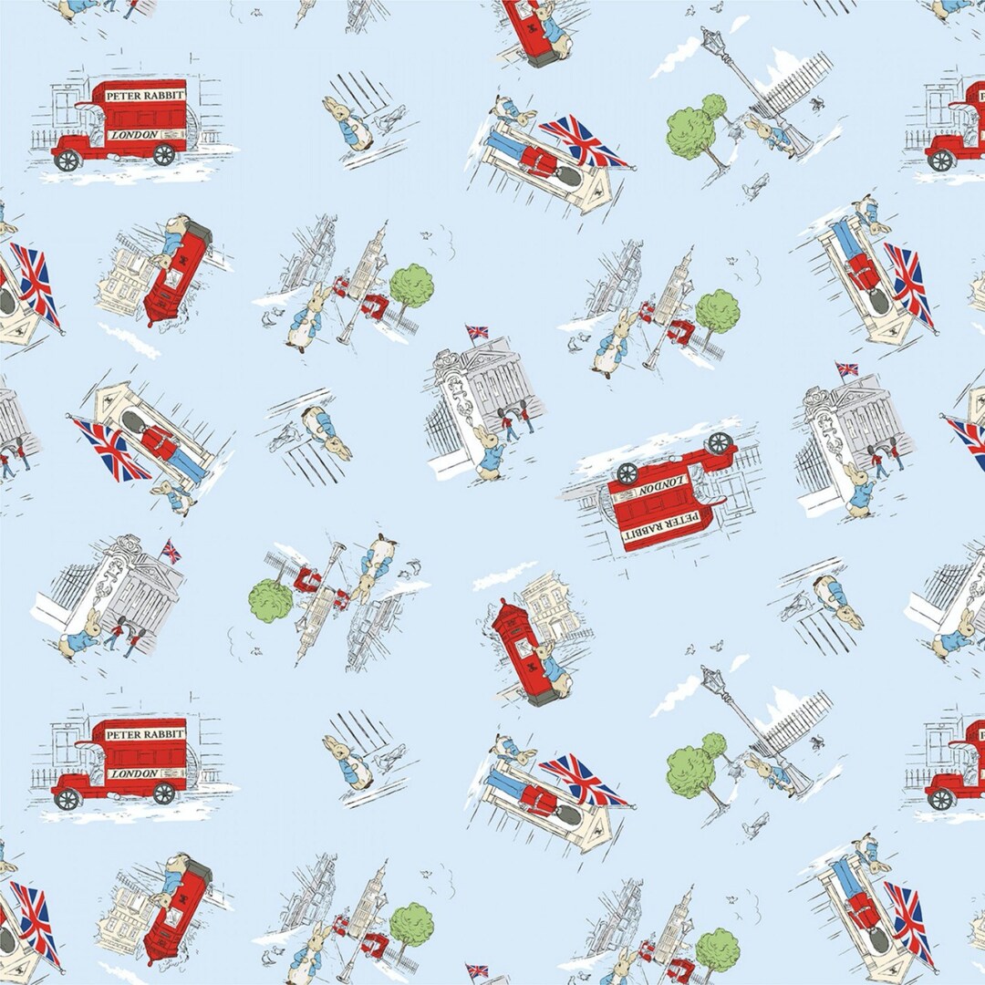 Peter Rabbit- Sledding - Digital print - Blue - Priced by Half Metre