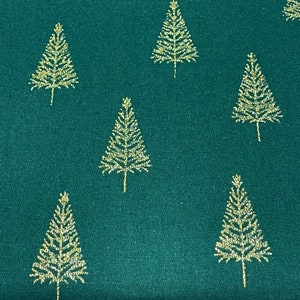 100% cotton glitter print fabric by John Louden - Christmas Tress - Green / Gold - JLX0088G