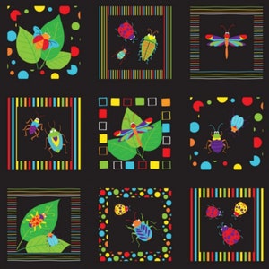 Druckstoff aus 100% Baumwolle - Bugs & Critters - Quadrate - Schwarz - 89610-105