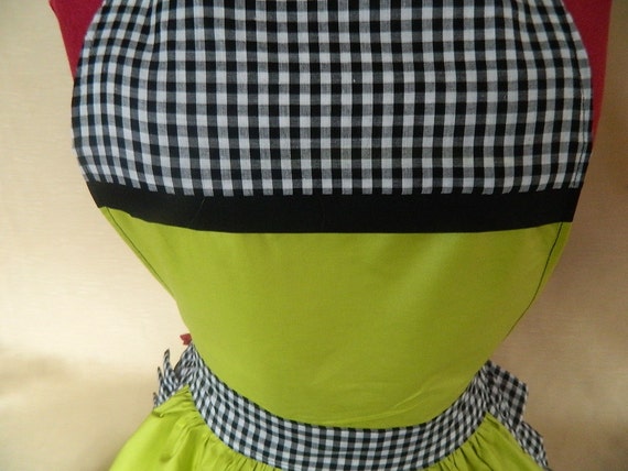 Retro Vintage 50s Style Full Apron / Pinny - Lime Green, Black