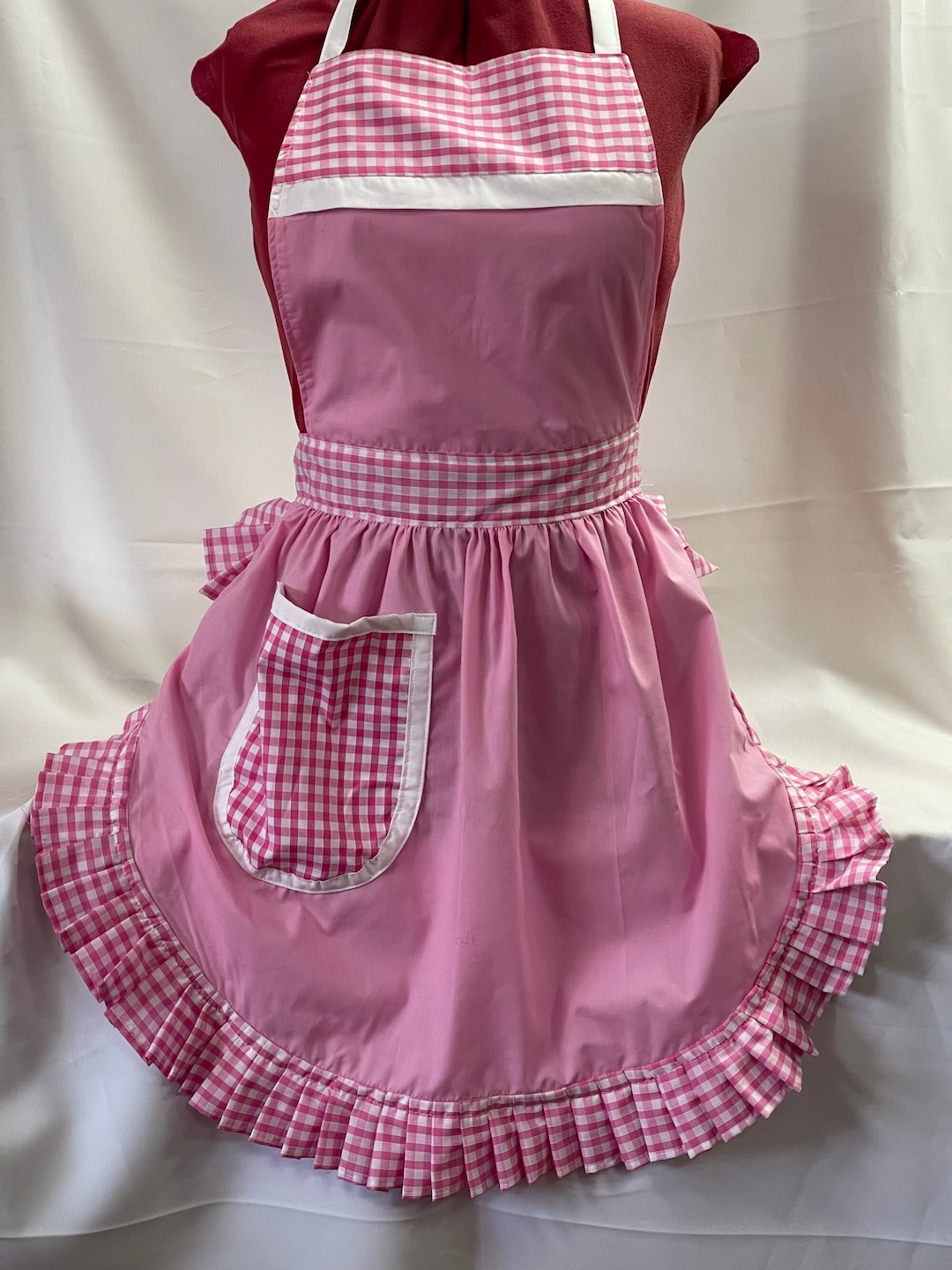 Retro Vintage 50s Style Full Apron / Pinny - Pink With Pink