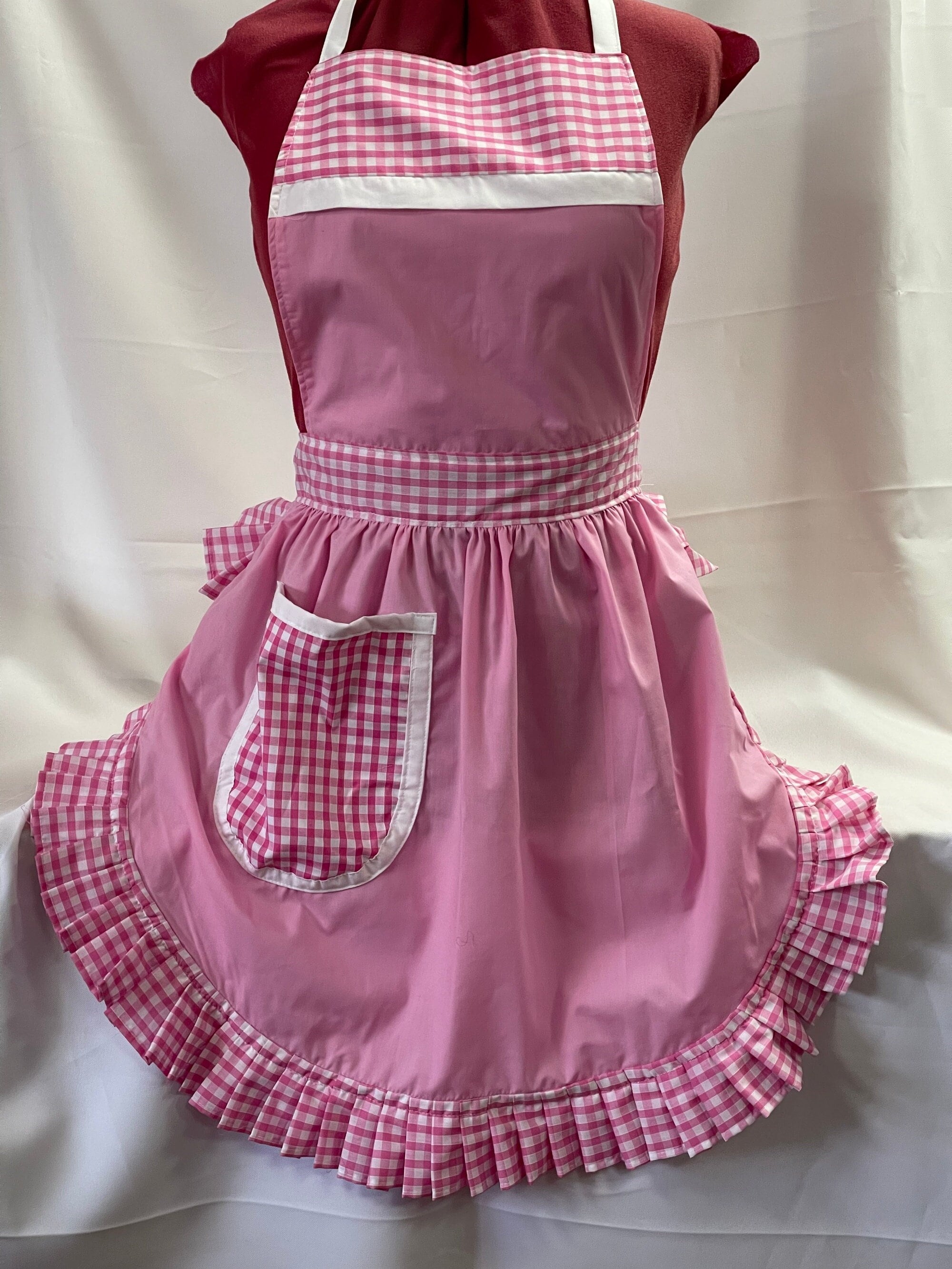 Retro Vintage 50s Style Full Apron / Pinny - Pink With Pink