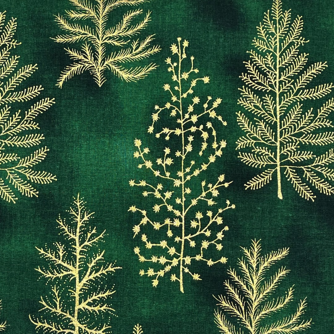 100 Cotton Metallic Foil Print Fabric by John Louden Christmas Trees