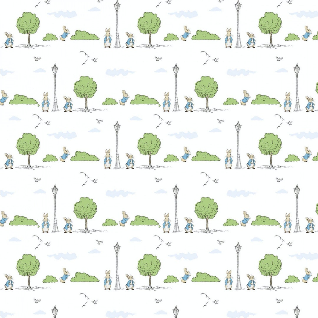 Peter Rabbit- Sledding - Digital print - Blue - Priced by Half Metre