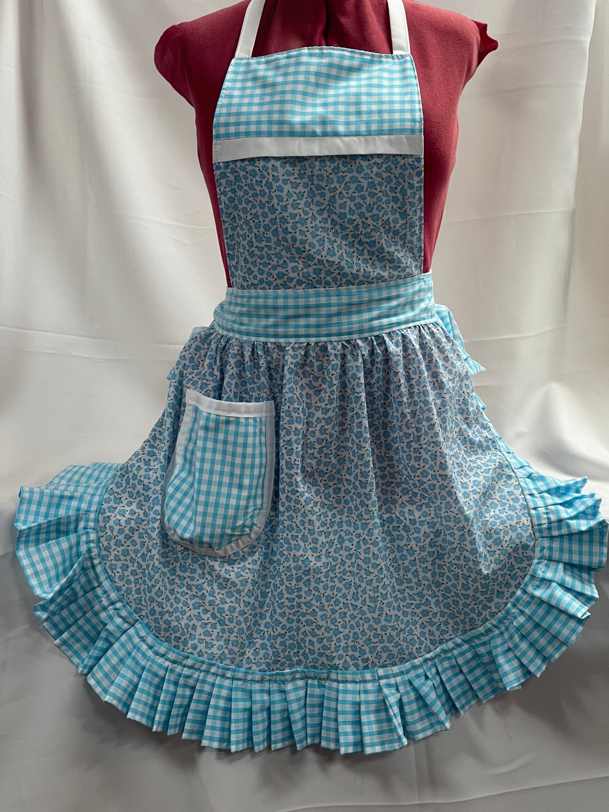 トップス vintage apron Retro Vintage 50s Style Full Apron / Pinny - Turquoise Floral With