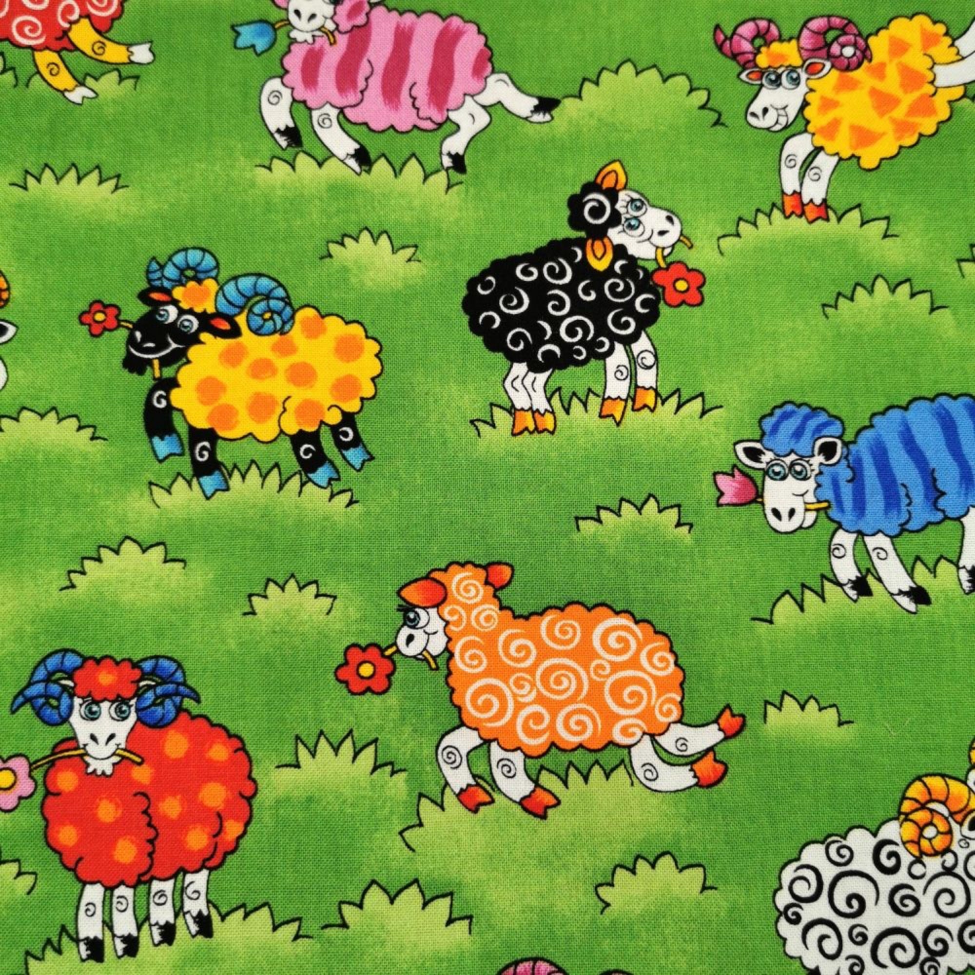 100 cotton print fabric Rainbow Sheep Green 87650101 Etsy