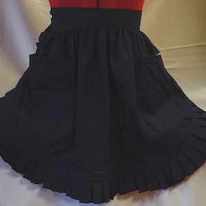 Retro Vintage 50s Style Half Apron / Pinny with 2 Pockets - Black