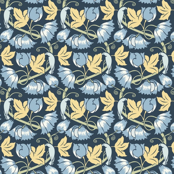 Voysey - Oiseaux dans la nature - Oiseaux et coquelicots - Tissu imprimé 100 % coton - 2872-01