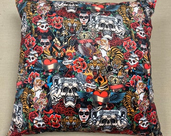 Hand Made Double Sided Velvet - Large Cushion Cover with Vintage Tattoos