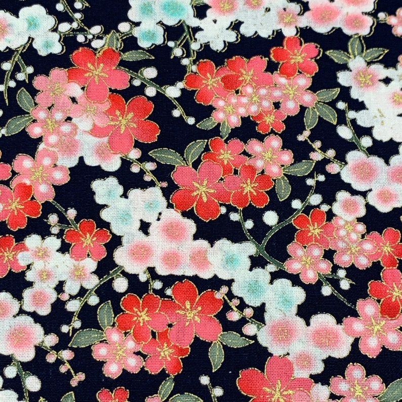 100/% cotton Navy 2293-02 Small Floral The Craft Cotton Co Metallic fabric