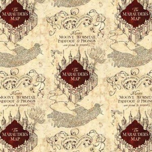 Harry Potter - Marauders Map - Druck 100% Baumwolle - Creme & Wein - 93/4-06