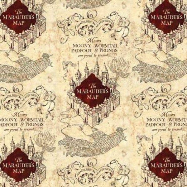 Harry Potter - Marauders Map - 100% cotton print fabric - Cream & Wine - 93/4-06