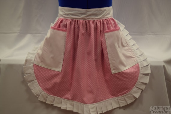 PINNY CHILDREN'S WHITE COTTON AND PINK LACE DESIGN HALF APRON 