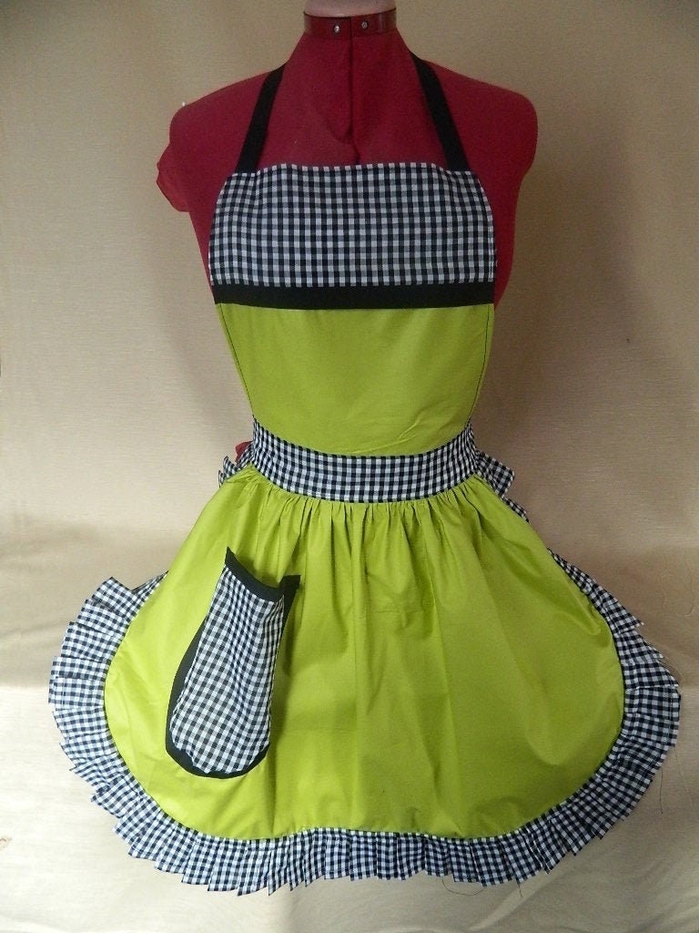 Retro Vintage 50s Style Full Apron / Pinny - Lime Green