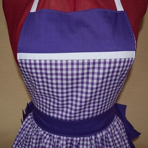 thumbnail image 2 of Retro 50s Style Full Apron – Black & White Spot With Purple Trim, Cotton Blend, Kitchen Pinny 2 of 4