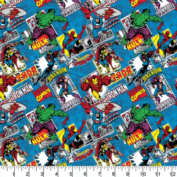 Marvel Comic Burst - 100% Cotton Print Fabric - Blue - 13020874 - Etsy