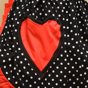 Retro Vintage 50s Style Full Apron / Pinny Black & White Polka Dot with Red Trim with Heart Shaped Pocket image 3