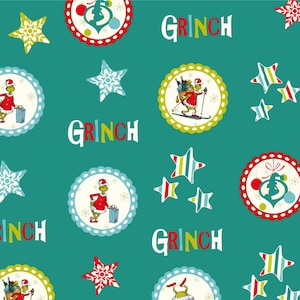 The Grinch Christmas digital print fabric - Snowflakes & Stars - 100% cotton - 2902-04