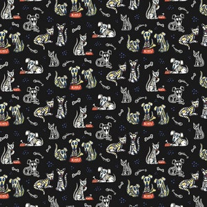 Riley Blake Designs - Amor Eterno - Cats & Dogs - 100% cotton print fabric - RBC11812BLACK