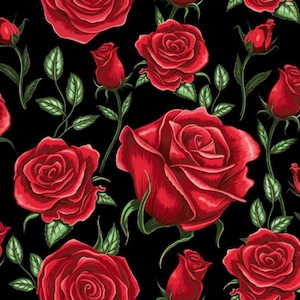 100% cotton print fabric - Flower Market - Roses - Black - 81090-102