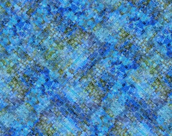 Könnte beinhalten: Abstraktes geometrisches Muster in einem Farbschema aus Blau, Grün und Grau. Das Muster besteht aus kleinen Quadraten, die in einem diagonalen Muster angeordnet sind.