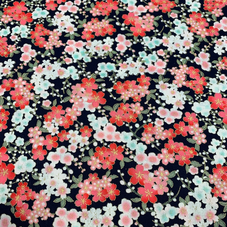100/% cotton Navy 2293-02 Small Floral The Craft Cotton Co Metallic fabric