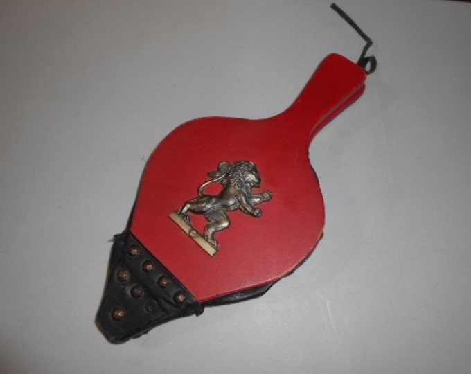 Vintage Wood Leather Fireplace Bellows Lion Eblem Have Wear and Tear