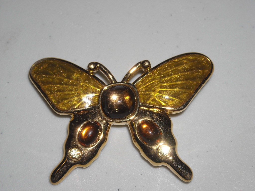 Vintage Monet Butterfly Pin Enamelled Jeweled Monochromatic - Etsy