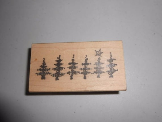 Imaginations Rubber Stamp Abstract Line of Christmas Trees One With Star Top