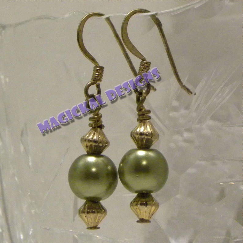 Necklace and Earrings fishhook clasp Bracelet extender glass pearls faux pearls Olive Martini earwires Set adjustable