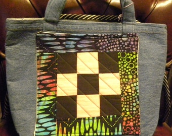 Tote Bag - washable, re-usable, pocket, lined, cotton, denim, recycled jeans,